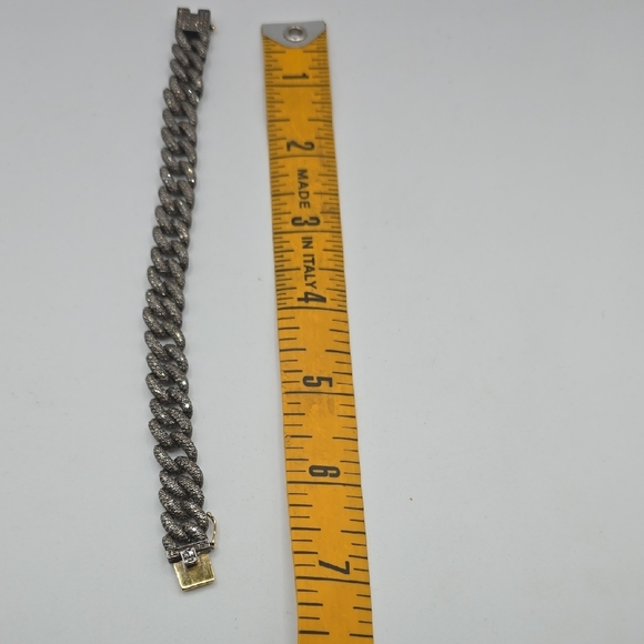 Sparkling Sterling Silver Cuban Chain Braclet With Diamond and 14k Gold Clasp - Picture 11 of 11